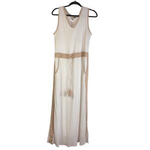 Chico’s White Crochet Trim Maxi Dress Sleeveless Boho Size 2.5